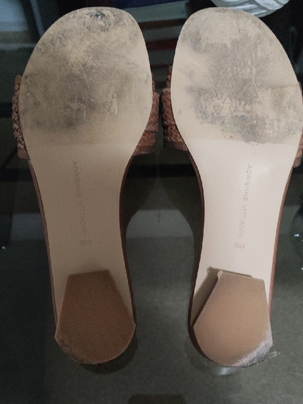 Adrienne Vittadini Tan Brown Slide Mules with Gold Buckle - Picture 2 of 2